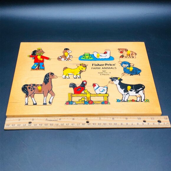 Vintage 70s FISHER PRICE Farm Animals Wood Tray Puzzle - Made in Holland - Picture 10 of 11